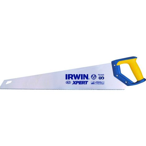 Irwin – Scie à bois 50 cm – Acier inoxydable – Couleur bleue et jaune – Pour bois dur et teck – Coupe nette sans éclat