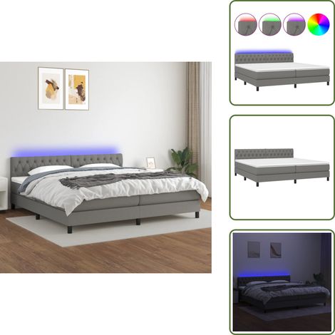 Sommier à lattes de lit et matelas et LED Gris foncé 200x200 cm - Sommier Tapissier - Lit Plateforme - Lit Avec Led - Matelas À Ressorts Ensachés - Têtière Ajustable (1/5)