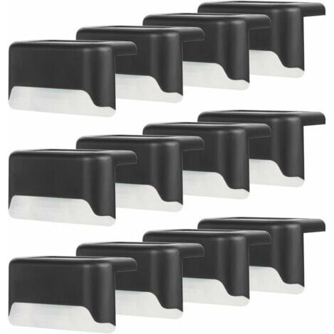 Lampe de clôture solaire étanche, lumière de pont solaire, lampe d'escalier, lampes solaires de jardin LED IP65 pour clôtures d'escalier de patio (Lumière chaude-Noir, 12 PCS) (1/4)
