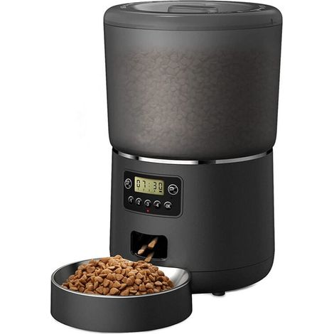 Distributeur de croquettes pour chat,Distributeur de Croquettes pour Chats et Chiens, Distributeur Automatique Nourriture, avec Bol en Acier Inoxydable, 1 à 4 Repas, 4L, Distributeur croquet (1/5)