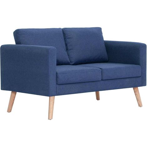 Canapé droit fixe 2 places, Canapé de relaxation Meuble de Salon, Tissu Bleu OIB6130E (1/5)