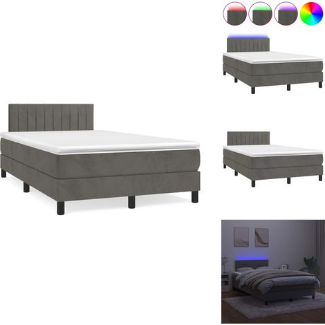 Sommier à lattes de lit avec matelas LED gris foncé 120x190 cm - Lit Plateforme - Lit Capitonné - Lit Design - Lit Velours - Lit Avec Éclairage Led (1/5)