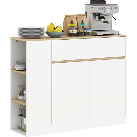 Beyamis Sideboard, großes Schrankfach, 3 Ablagefächer, Schublade, 105 x 30 x 81,5 cm, Weiß/Holz