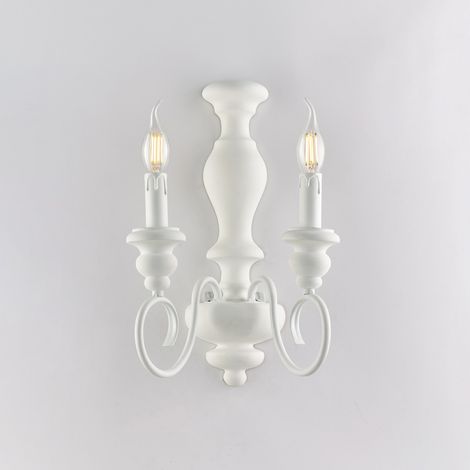 Applique in legno e ferro laccato bianco shabby 2 luci H.40 - L.25 - P.18