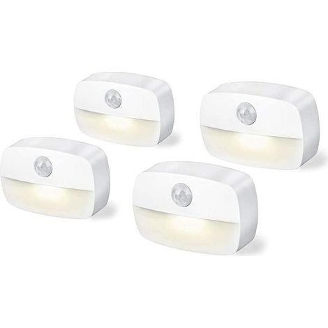 Lot de 4 lampes à détecteur de mouvement pour l'intérieur, veilleuse à détecteur de mouvement, 3 A, alimenté par batterie dans le placard, les escaliers, le couloir, la cuisine, la chambre