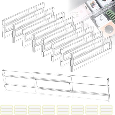 8 PCS Separateur Tiroirs Reglable en Plastique 27.5-52cm Organisateur Diviseurs, Rangement Tiroir de Bureau (1/5)