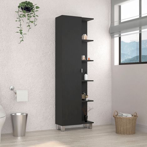 Tuhome Concept – Meuble d'angle de bain noir 157,9 cm H x 51,18 cm L x 21,46 cm P – Placard avec 2 étagères – Pour rangement salle de bain (1/4)