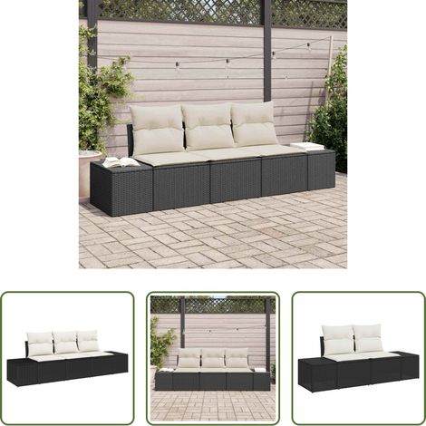 vidaXL Poly-Rattan - Sofa Set mit Kissen 3 pcs Schwarz Poly-Rattan (1/5)
