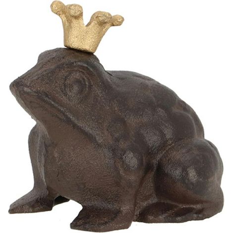 Statuetta da giardino raffigurante una rana con una corona dorata