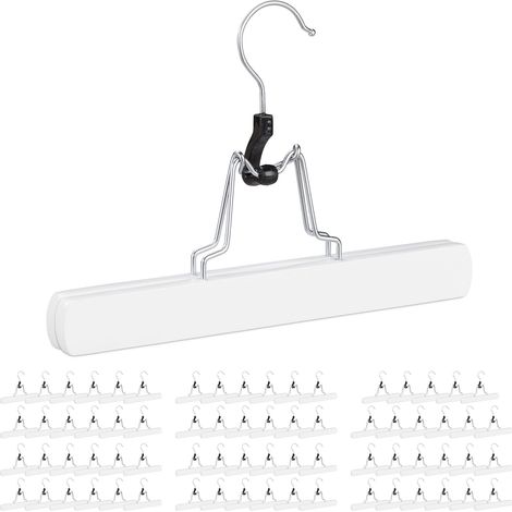 Set of 72 Relaxdays Wooden Trouser Hanger, 360° Swivel Hooks, Felt Protectors, HWD: 17x25x2.3 cm, Pants Holders, White