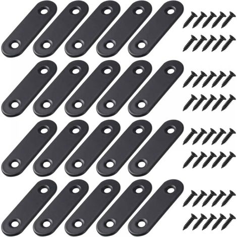 YMYNY 20pcs Black Straight Flat Brackets Metal Straight Brackets with Screws for Repairing Wooden Furniture Cabinet Support 56 x 16mm (1/4)