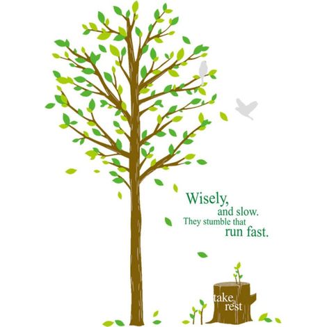 Un set di adesivi murali con un motivo di albero verde e uccello. Adesivi murali per soggiorno, camera da letto o ufficio. Decorazione murale. (1/4)