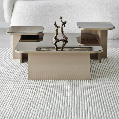 mesa de centro\ da salotto Nashira, Tavolo basso da caffè, Portariviste per divano, Ripiano da soggiorno, 80x80h40 cm, Tortora e Fumè (1/5)