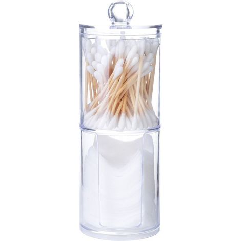 Transparente 2-in-1-Aufbewahrungsbox für Wattestäbchen und Make-up-Entferner-Pads, ideal zur Organisation Ihrer Kosmetikartikel. (1/5)