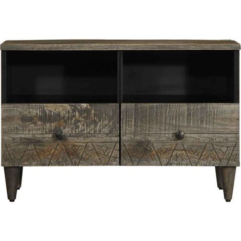 Meuble TV Banc TV Armoire TV gris clair 70x33,5x46 cm bois massif de manguier (1/5)
