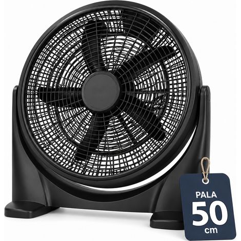 Ventilatore da Pavimento 51 cm Nero Pala 40 cm Base Anti Ribaltamento 3 Velocità
