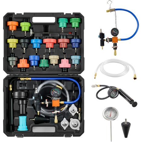 Mophorn Kit de test de pression pour système de refroidissement automobile 47 pièces, ensemble de recharge sous vide pour radiateur avec 3 adaptateurs métalliques, pompe de pression et remplissage (1/5)