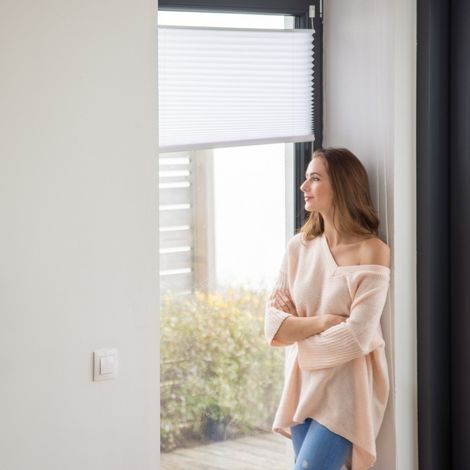 White no drill pleated blinds - semi transparent