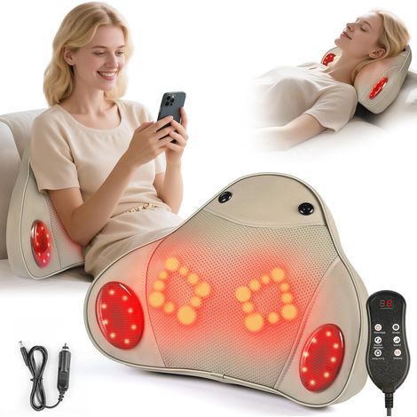 Masajeador eléctrico de espalda y cuello - Dispositivo de masaje de espalda 3D con 2 niveles de calor, 3 modos y niveles, masajeador de cuello para oficina, hogar y coche.