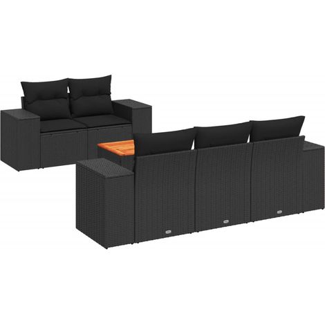 Salon de jardin 6 pcs avec coussins noir résine tressée (1/3)