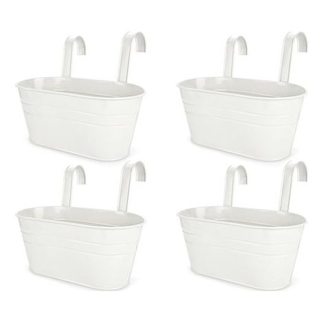 Pot Fleurs Suspendu - Fer - 27,5 cm Diamètre Haut - Trou Drainage - Crochet Amovible - Extérieur Balcon Jardin - 4 Pièces (1/5)