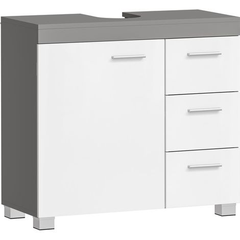 Vasagle – Meuble sous vasque simple 70 x 30 x 64 cm – 3 grands tiroirs – 2 compartiments – Panneau MDF blanc et gris ciment – Capacité 91 kg