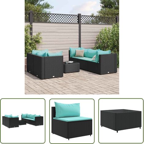 The Living Store 6-tlg. Garten-Lounge-Set mit Kissen Schwarz Poly Rattan - Garten Lounge Set - Outdoor Möbel - Rattan Gartenmöbel - Gartenstuhl - Esszimmergarnitur (1/5)