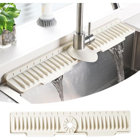 Tapis de robinet en silicone de 61 cm pour évier de cuisine avec pente à 8° pour un auto-drainage rapide, protection anti-éclaboussures pour robinet de cuisine et de salle de bain, facile d'entretien (1/5)