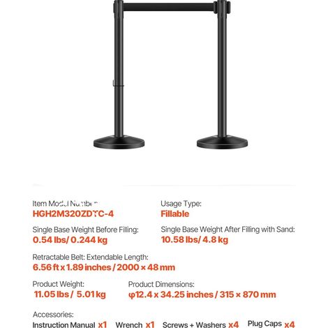 Barrière de contrôle de foule, acier au carbone, ceintures rétractables, 4 PCS (1/2)