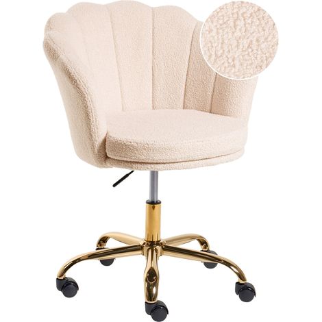Sedia da Ufficio Elegante Girevole Regolabile in Altezza Bouclé Beige Chiaro Monticello (1/5)