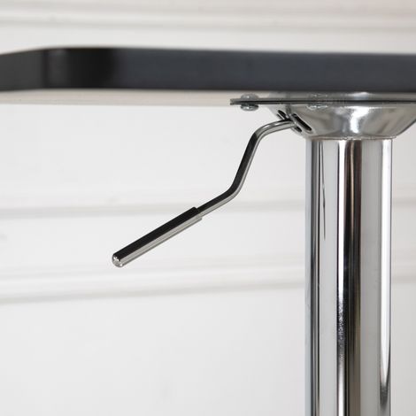 Table bar réglable en hauteur, piètement métal stable, assise pivotante 360°, pieds anti-rayures, noir/argent, design moderne. (1/5)