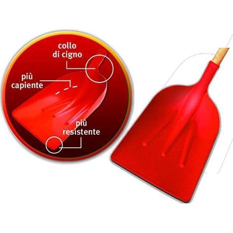 Pala Badile Neve  Fiberglass Rossa Vigor Manicata Grande Cm. 34X55