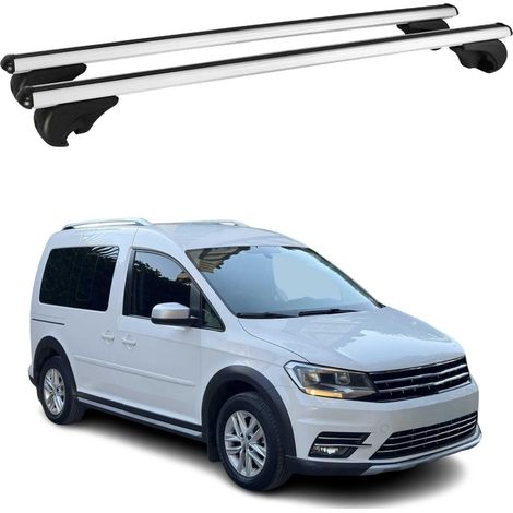 OMAC Barres de toit en aluminium pour VW Caddy III 2015-2020 FL – TÜV / DIN 75302:2019 – Antivol inclus – Charge max 75 kg – 2 barres Argent (1/4)
