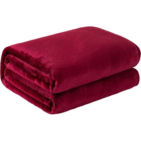 Weiche und flauschige Fleecedecke für Bett oder Sofa, leichte Flanelldecke, 127 x 152 cm, bordeauxrot