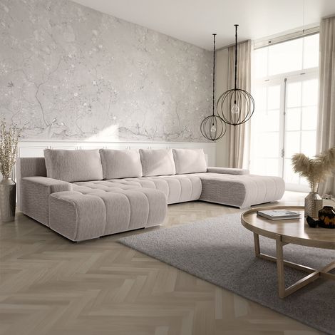 U-Sofa 5-sitzig umbaubar Truhe Jonas Cord Blanc Cassé (1/5)