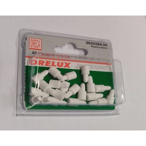 20 PEZZI - SUPPORTI REGGIPIANO IN PLASTICA BIANCA CON PERNO DOPPIO DA INCASSARE Ø5-8MM