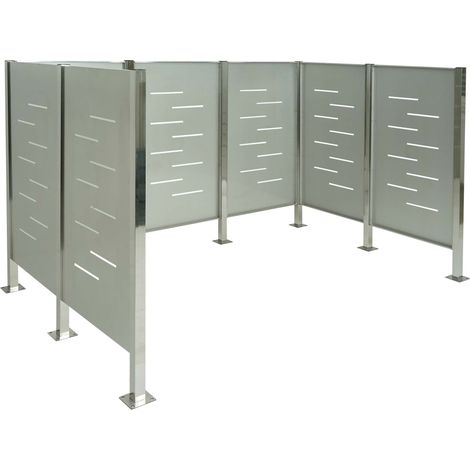 Recinzione fendivista bidoni box spazzatura rifiuti HHG-186 163x243x150cm acciaio inox