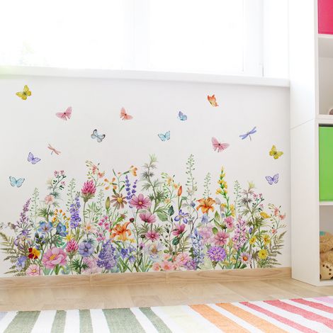 Lntyq Bunte Blumen-Wandaufkleber, Weinreben-Schmetterlings-Wandaufkleber, abnehmbare Wandaufkleber für Babyzimmer, Kinderzimmer, Wohnzimmer, Wanddekoration (1/5)