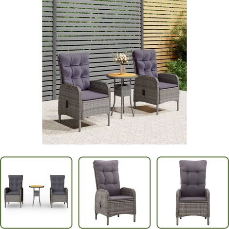 Bistro-Set -  3-tlg. Garten-Bistro-Set Poly Rattan Grau (1/5)