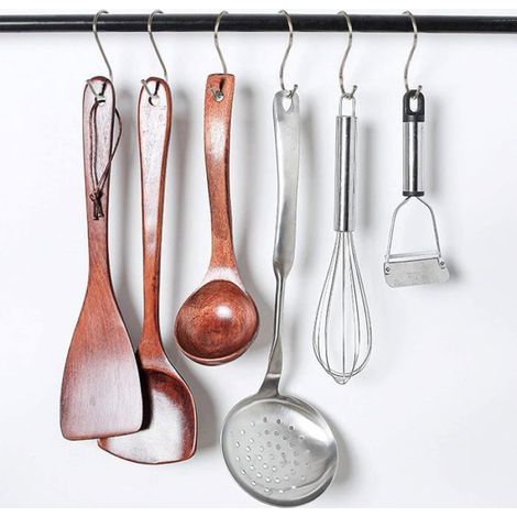 Lot de 20 Crochet S, Acier Inoxydable, Boules Rondes, Suspension Ustensiles, Cuisine Salle de Bain Jardin (1/5)