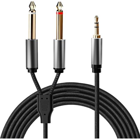 3,5-mm-Klinkenstecker auf 2 x 6,35-mm-Klinkenstecker-Adapterkabel, 1,5 m, 3,5-mm-Klinkenstecker auf 6,35-mm-Klinkenstecker  Stereo-Audiokabel für Smartphone, Tablet, PC zu Verstärker, Mischpult, Keybo (1/5)