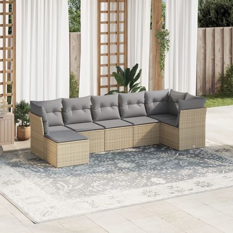 Set sofás de jardín 7 piezas y cojines ratán sintético beige vidaXL (1/3)