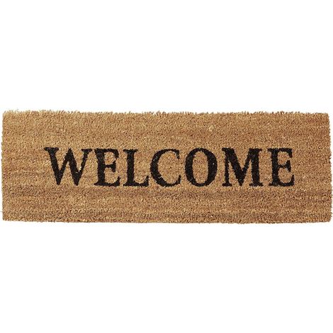 Felpudo largo de fibra de coco, tapete para debajo de la puerta de goma antideslizante, entrada, jardín, terraza, garaje, bienvenida, 75 x 25 cm, marrón 130001875