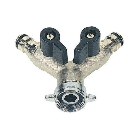 Distributeur Laiton en Y Femelle 3/4'' raccords enfichables verrouillables avec vannes d'arrêt