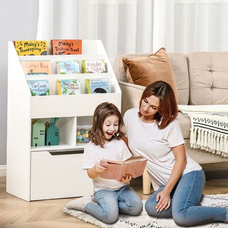 Estantería infantil (60x29.9x90 cm), con cajón y compartimentos, MDF, blanco (1/5)