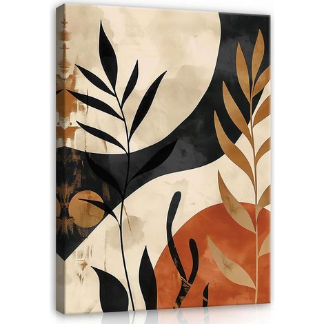 Peinture boho feuilles moderne sur toile Murale pour chambre salon 60x40