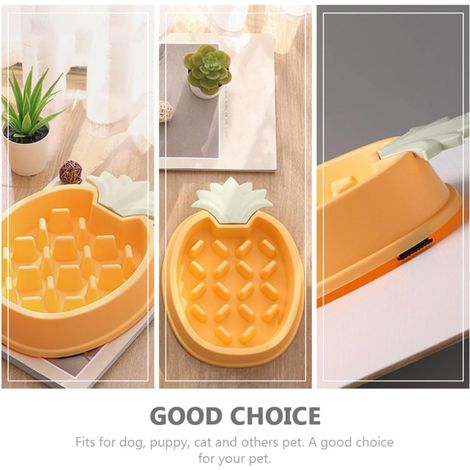 Gamelle jaune en forme d'ananas pour chiens et chats gamelle anti-glouton antidérapante en polypropylène légère et imperméable — idéale pour les voyages avec vos animaux.