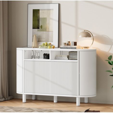 Buffet 120x38x77 cm blanc en MDF avec rangement multifonction et pieds réglables (1/5)