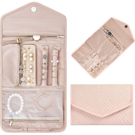 Organisateur de bijoux pliable en rouleau, pour bracelets, boucles d'oreilles, bagues, colliers