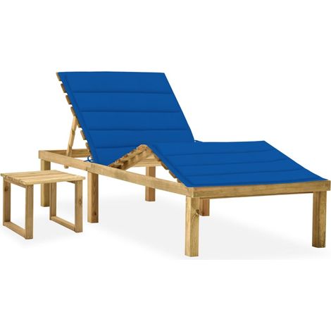 Tumbona de jardín con mesa y cojín de madera de pino impregnada